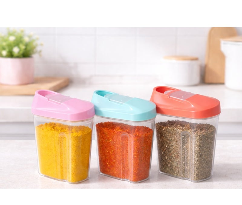 favilla 3-piece plastic spice container set with airtight lids – 250ml capacity – 8 x 5.5 x 12.5cm - Image 1